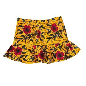 Grassfields GF Yellow Black Red Floral African Mini Ruffle Skirt Plus Size 24